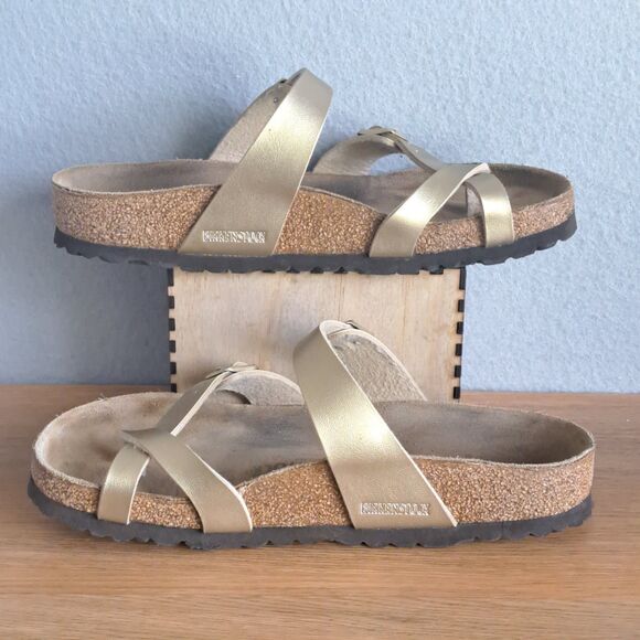 Birkenstock Mayari Metallic Gold Thong Sandals Womens 38 US 7 7.5 Vegan Leather - Picture 6 of 10